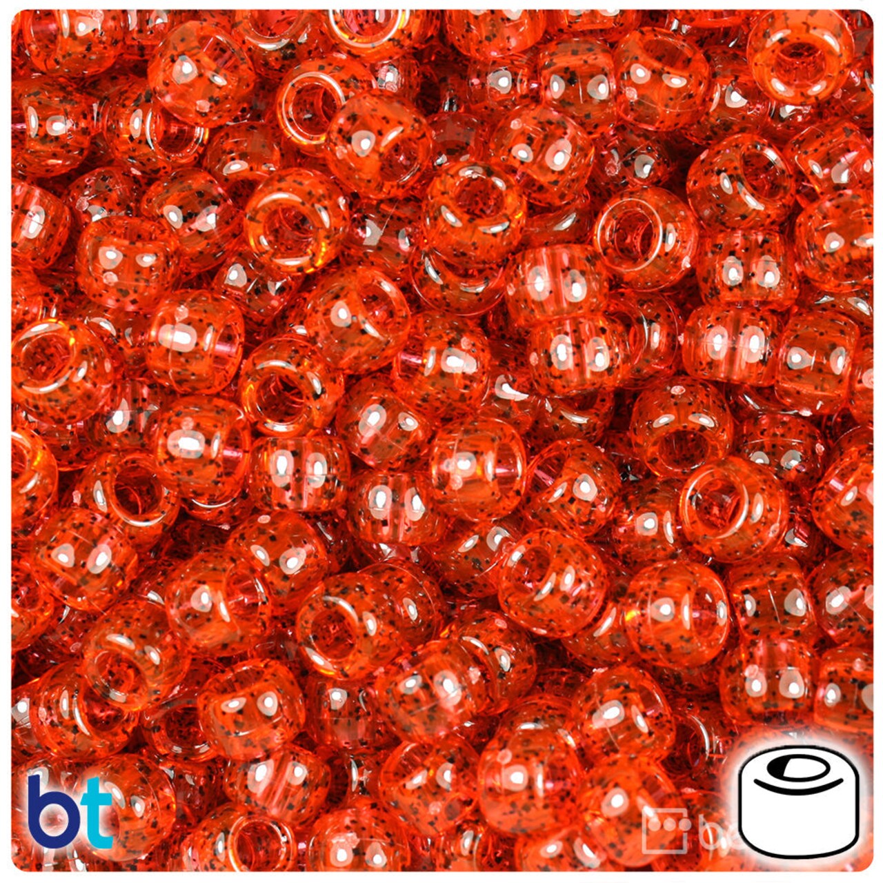 BeadTin Hyacinth Black Sparkle 9mm Barrel Plastic Pony Beads (500pcs)